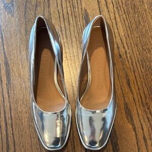 AEROSOLES Metallic Silver Square Toe Low Heels